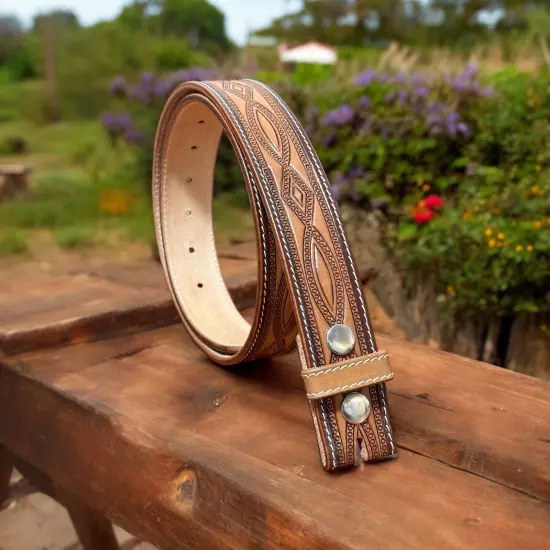 Western Belt Handmade Strap Men's Full Grain Leather No Buckle Cowboy Rodeo Belt