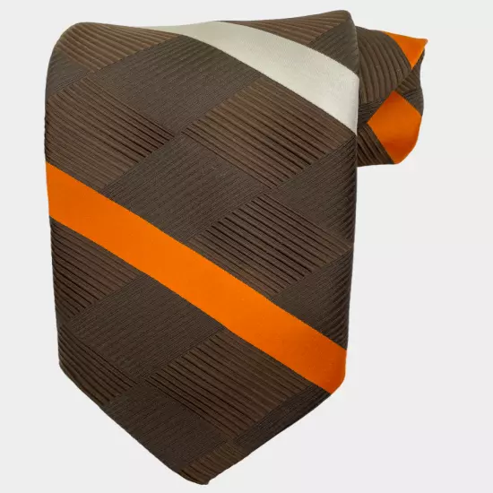 Vintage Cerruti Brown Orange Stripe Wide 1970's Regimental Necktie Tie 4" x 55"