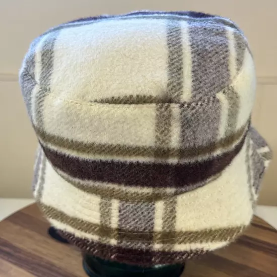 STEVE MADDEN CREAM & BROWNS PLAID REVERSIBLE BUCKET HAT, OSFM. VGC. 30