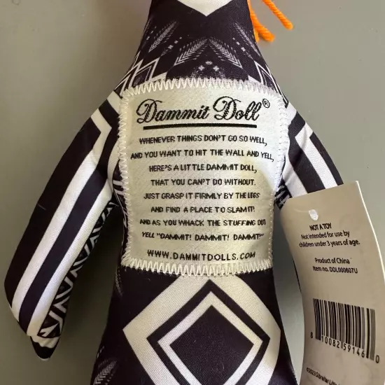 Dammit Doll black white orange hair stress reliever NWT