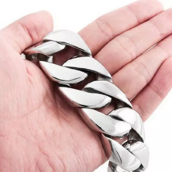 Cool MENS Silver 316L Stainless Steel BIG Heavy Biker Bracelet Bangle 8.3"x 26mm