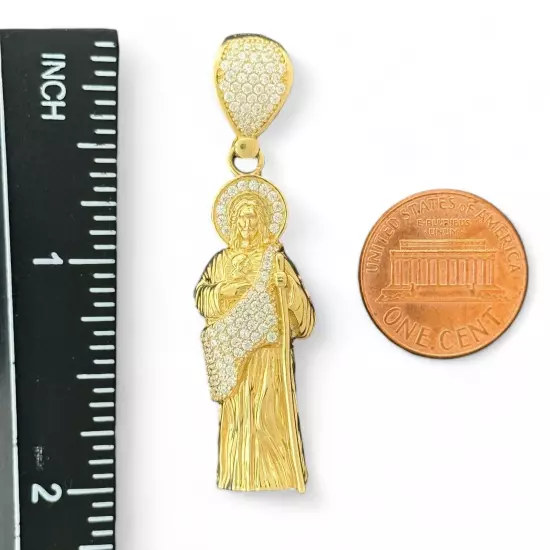 14KT Yellow Gold 3D Saint Jude Pendant with CZ Stones - 7.63g