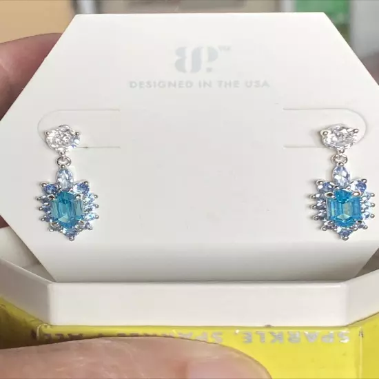 Bomb Party RBP 7677 How About Now Earrings Aqua Blue Topaz Cubic Zirconia