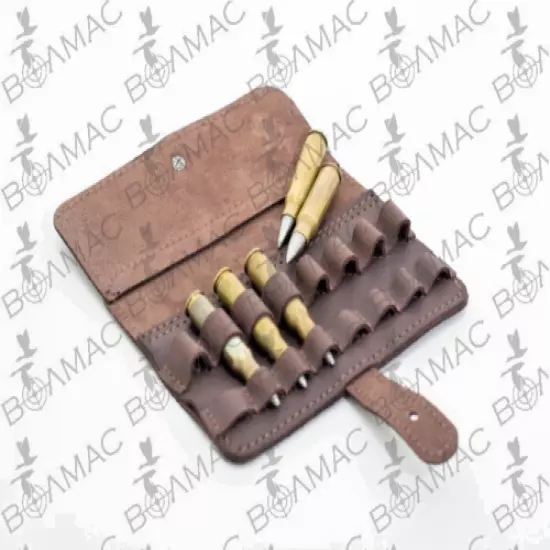 New 100%Leather Rifle Cartridge Holder Pouch Belt Ammo 8 Shells. Made in Europe.