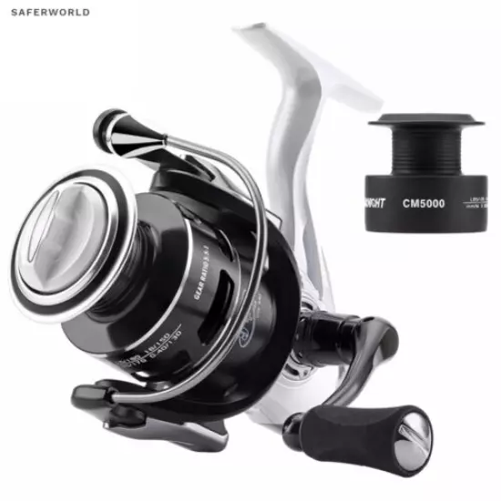 Black White Spinning Reel Fishing Roller Pole Wheel Metal Handle Lure Spool Fish