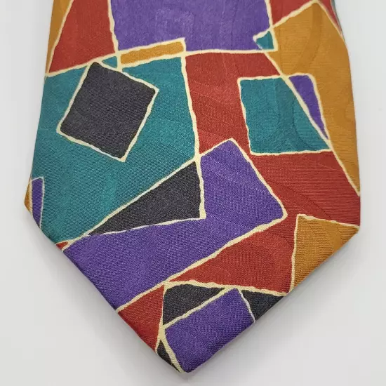 Kenneth Gordon New Orleans Colorful Hand Printed Silk Geometric Necktie USA