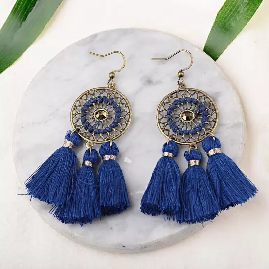 Fashion Women Bohemian Earrings Long Tassel Fringe Drop Dangle Ear Stud Jewelry