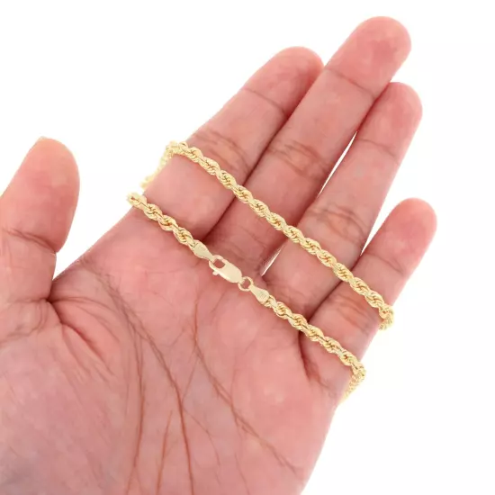 14K Yellow Gold 2mm-10mm D/C Rope Chain Bracelet Mens Women 7" 7.5" 8" 8.5" 9"