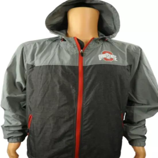 Ohio State University Buckeyes Gray Full Zip Hooded Windbreaker Jacket Sz L