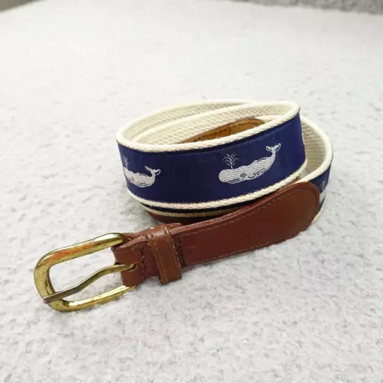 Vintage Whale Belt Navy Blue Canvas Web Brass Buckle Spouter Canterbury USA 34