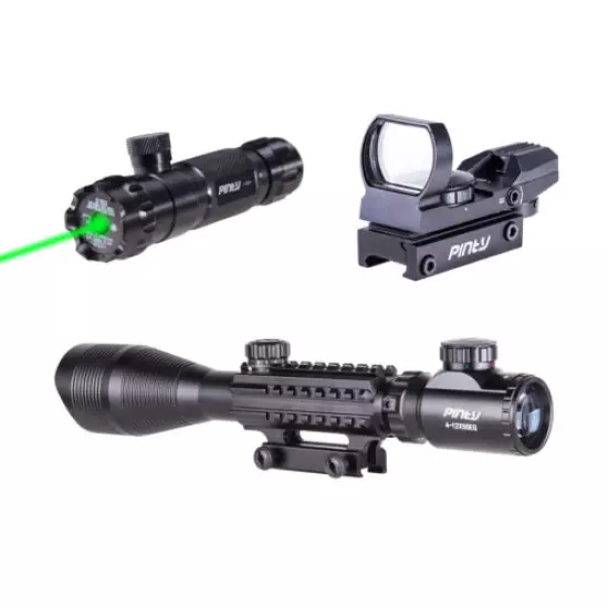 Pinty 4-12X50 Hunting Rangefinder Reticle Rifle Scope Dot Sight & Green Laser US