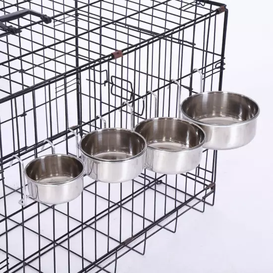 Stainless Steel Feeding Feeder Food Water Bowl with Hook For Bird Parrot Cage