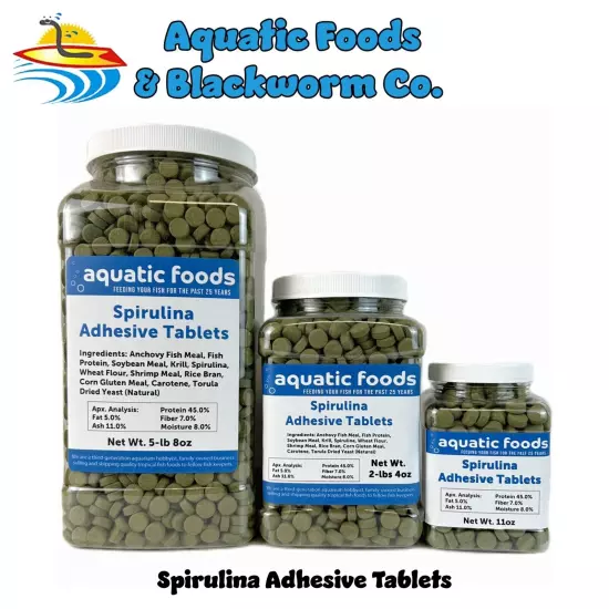 Spirulina Adhesive Tablets for Bottom Feeders, Tropical Fish & More. WL-JAR