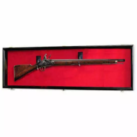 Gun Display Case Cabinet Rifle Black XL Large 65" Wood Musket Shotgun Shadow Box