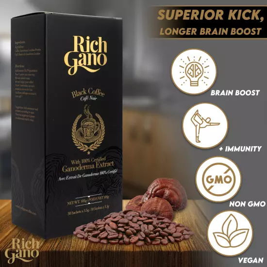 12 boxes Rich Gano Gold Black Coffee Premium Gourmet Mushroom Reishi Ganoderma