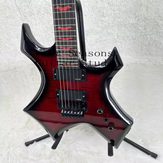 Custom Black Solid Red Flame Maple Top Electric Guitar Floyd Rose Black Part