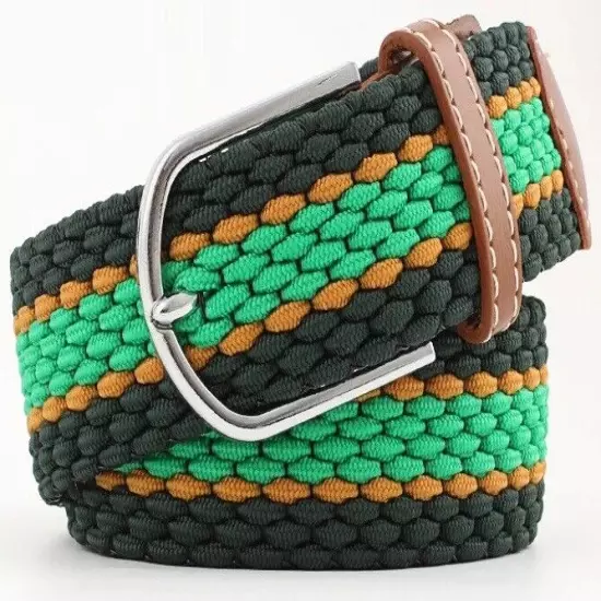 New Men's Women's Belt Unisex Braided Elastic Stretch Fabric Enduring Woven Mult