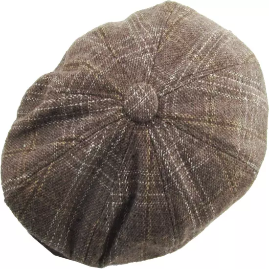 Men's Newsboy Button Top Ascot Ivy Cabbie Hat Gatsby Cap Plaid PU Leather