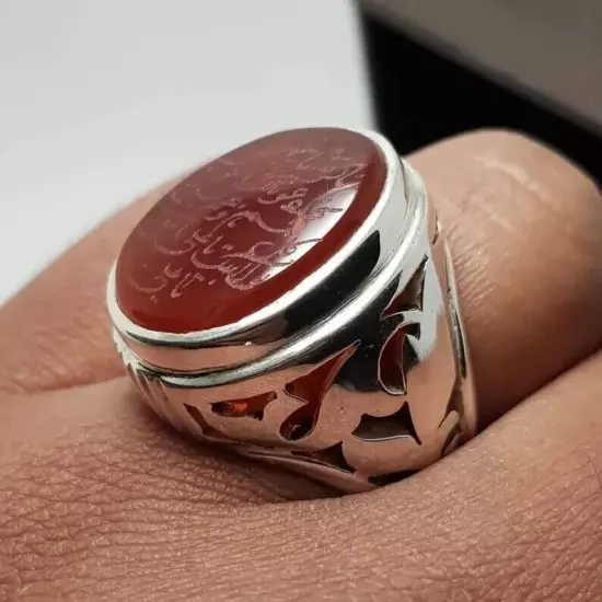 Real Yemeni Aqeeq Agate Ring - Naad-e-Ali Written, Mens Yamani Aqeeq