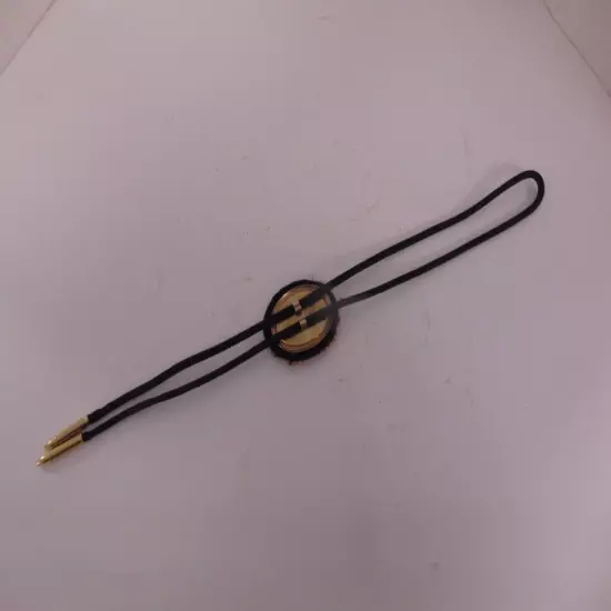 Vintage Men's Bolo Tie Round Shell Casing Feather Motif TU009-12