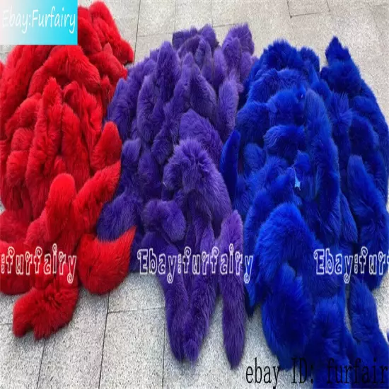 2/5/10 wholesale Dyed Color Real Blue Fox Tail Fur Keyring Pendant Cosplay Toy