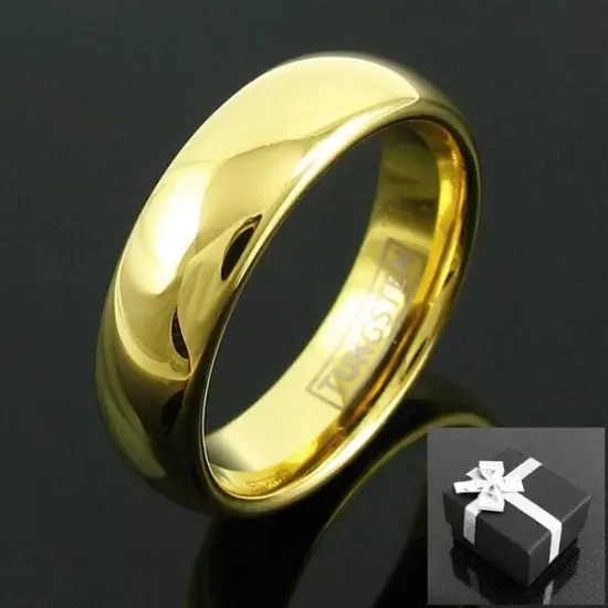 Tungsten Carbide Men's 14K Gold Plated Wedding Band Ring 6mm Jewelry