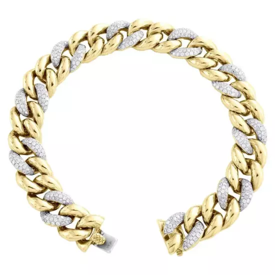 Miami Cuban Diamond Bracelet Men's 14K Yellow Gold Plated 8.5" Round Lab Created