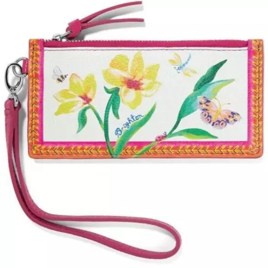 NWTag Brighton FRENCH GARDEN Floral Leather Card Pouch Wristlet MSRP $95