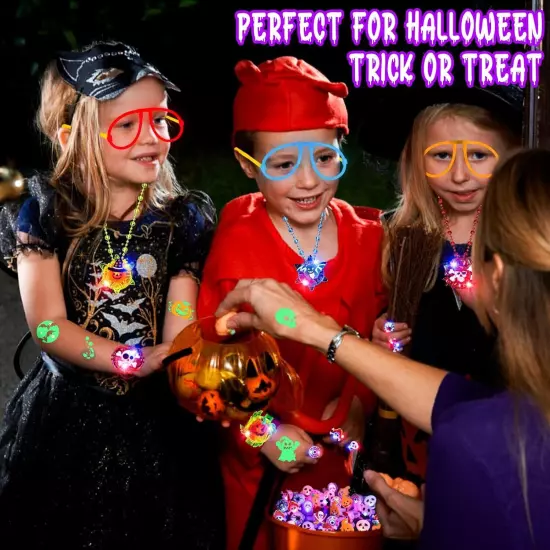 72Pcs Halloween Party Favors for Kids,Halloween Light Up Necklaces Rings... 