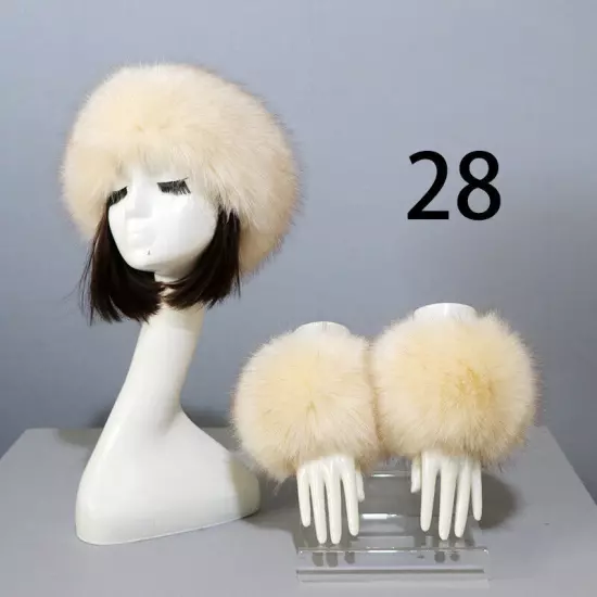 Women Wam Faux Fur Hat Cuff Set Winter Warmer Hat Arm Wrist Sleeve Gloves