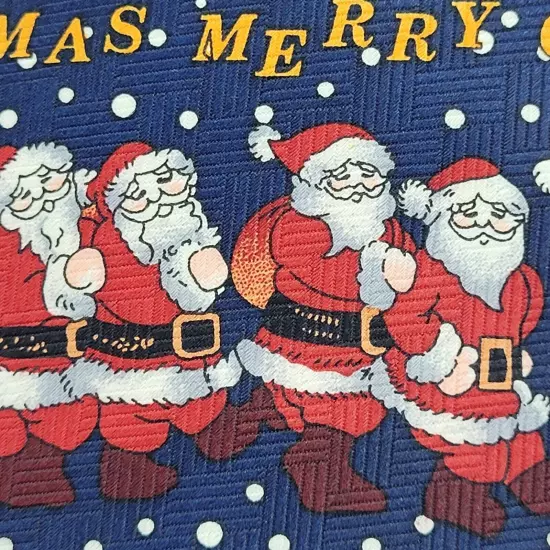 Merry Christmas Santa Blue Necktie Polyester Classy Business Style Vintage Korea