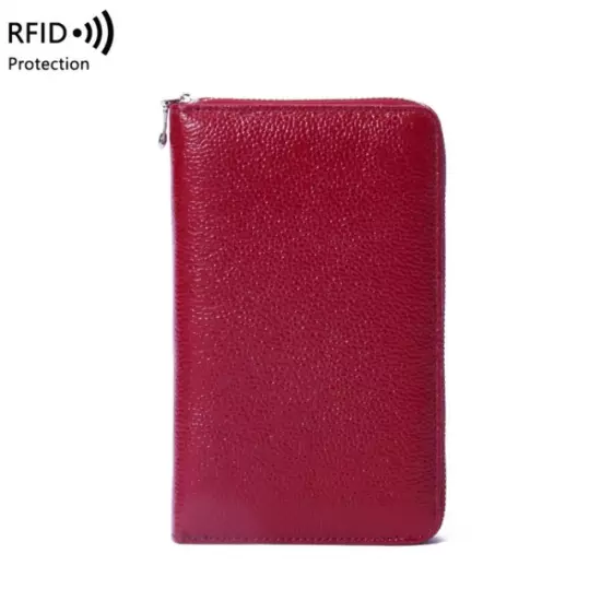 1659 Leather Belly Passport Bag RFID Long Wallet Men And Women Documents Package