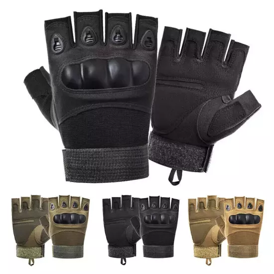 Military Tactical Leather Half Finger Gloves Combat Army Fingerless Gloves Work