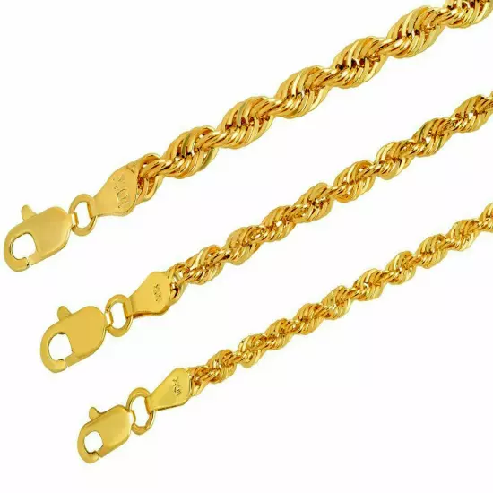 10k Yellow Gold Light 2.5mm-4mm Diamond Cut Rope Chain Necklace 16"-30" Hollow