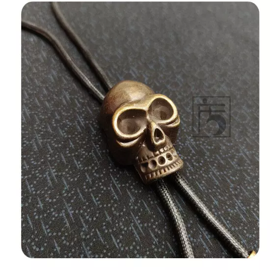 Mens BOLOTie Vintage Bronze Skull Necklace Wedding Alloy Wax Rope Western Cowboy