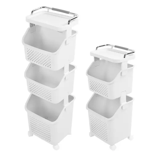 Rolling Laundry Hamper PP ABS Laundry Shelf Clothes Storage Basket Organizer