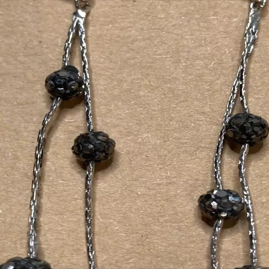 Black Crystal Mini Balls Silver Chain EARRINGS Drop Dangle Tassel NWOT 3"