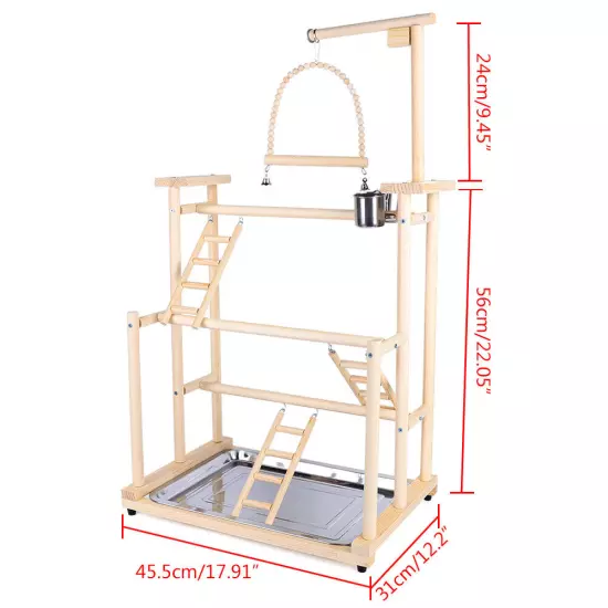 3-Layer Large Wood Bird Playground Parrot Play stand Bird Rack Perch Gym Stand