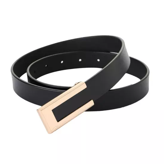 Womens Leather Belt Skinny Waist Belt for Dresses Jeans Pants with Gold Buckle