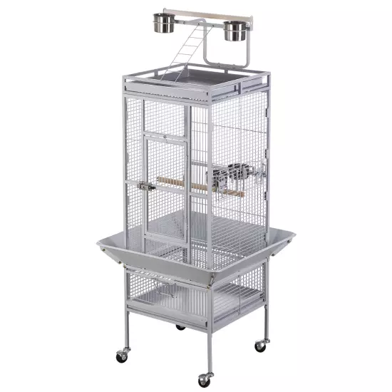 61 Inch 2in1 Large Bird Cage Playtop Parrot Finch Cage with Rolling Stand White