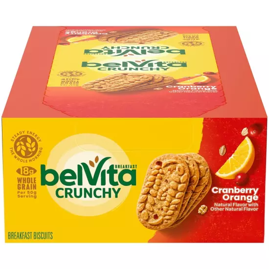 belVita Cranberry Orange Breakfast Biscuits, 8 Packs (4 Biscuits Per Pack)