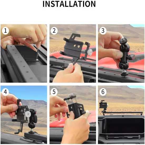 Dashboard Cell Phone Mount for 2024 Jeep Wrangler JL 4XE & Gladiator JT, 360° Ad