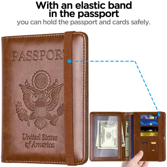 US Passport Holder Leather RFID Blocking Cover Leather Travel Wallet Case Card 