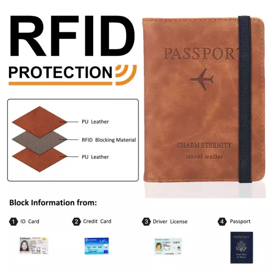 RFID Blocking Leather Passport ID Card Holder Pocket Travel Wallet Case Cover US