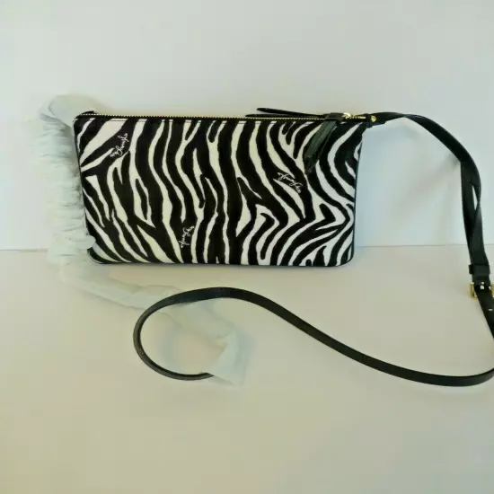 Jimmy Choo NWT Candice Double Pouch Nylon Zebra Logo Print Crossbody Bag $535