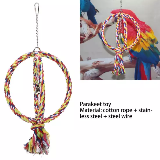 Parakeet Bird Ring Toy Cotton Rope Stainless Steel Wire Circle Ring For Pet AD5