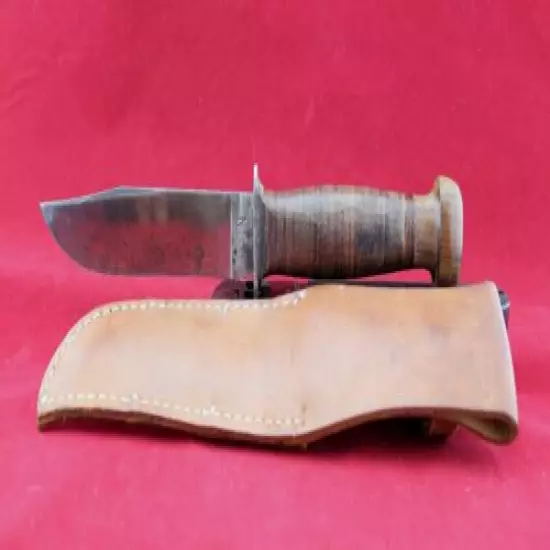  WWII USN Mark 1 Fighting Knife Robeson Shuredge No.20 w/ Orig Leather Sheath