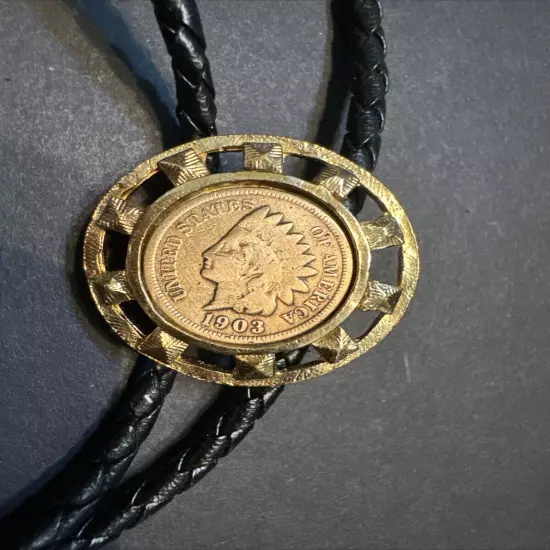 Bolo Tie Leather w 1903 Indian Head Penny