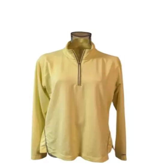 Slazenger Womens 1/4 Zip Pullover Golf Top Yellow Stretch Mock Neck Slit L