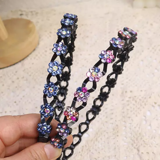 1pc Sparkly Rhinestone Headband Flower Crystal Hairband Women Non-slip Hair Hoop